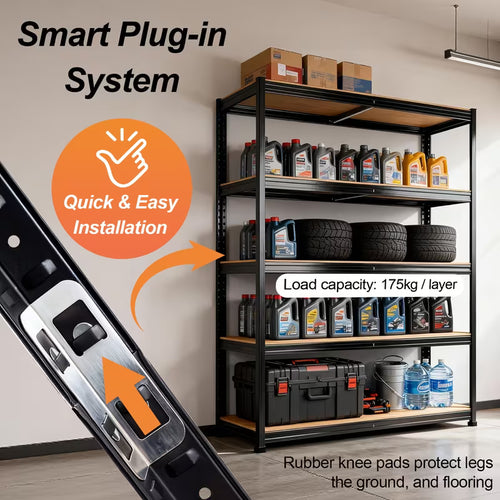 Heavy Duty | Adjustable 5-Tier Boltless Shelving Unit | Robust Metal Storage Shelf for Garages