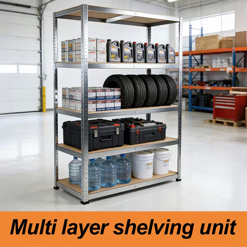 Heavy Duty | Adjustable 5-Tier Boltless Shelving Unit | Robust Metal Storage Shelf for Garages