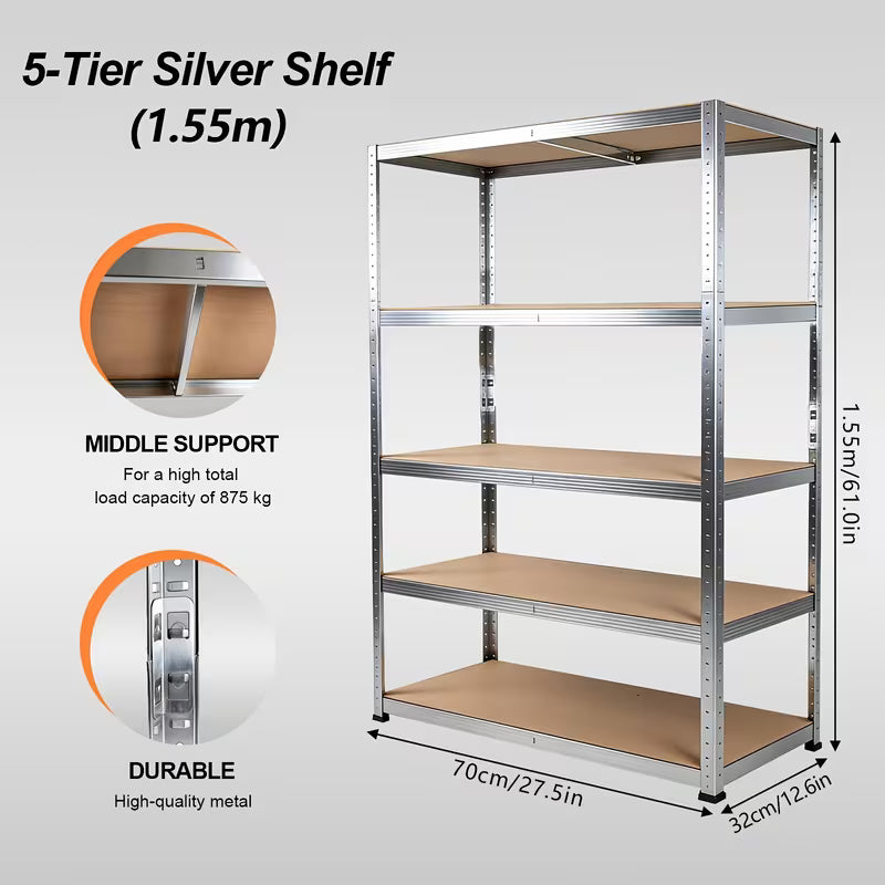 Heavy Duty | Adjustable 5-Tier Boltless Shelving Unit | Robust Metal Storage Shelf for Garages