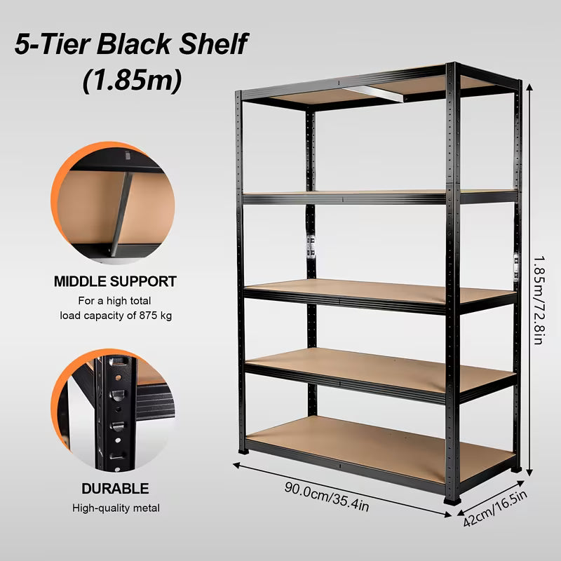 Heavy Duty | Adjustable 5-Tier Boltless Shelving Unit | Robust Metal Storage Shelf for Garages